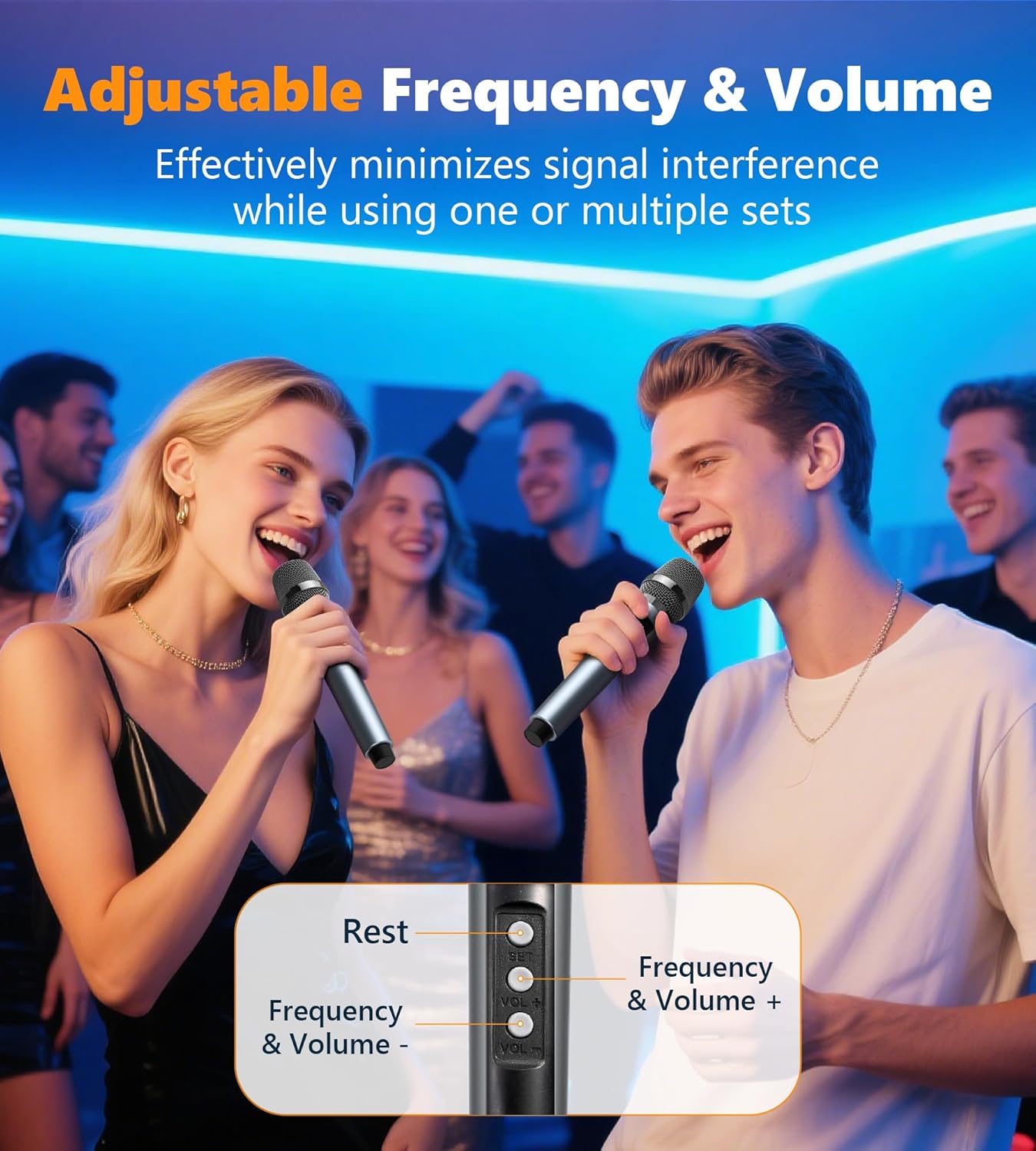 UHF Wireless Microphones, Rechargeable Dual Handheld Microphones with 1/4" Receiver, Adjustable Frequency & Volume, Plug-and-Play for Karaoke Singing, Outdoor Events, PA Systems