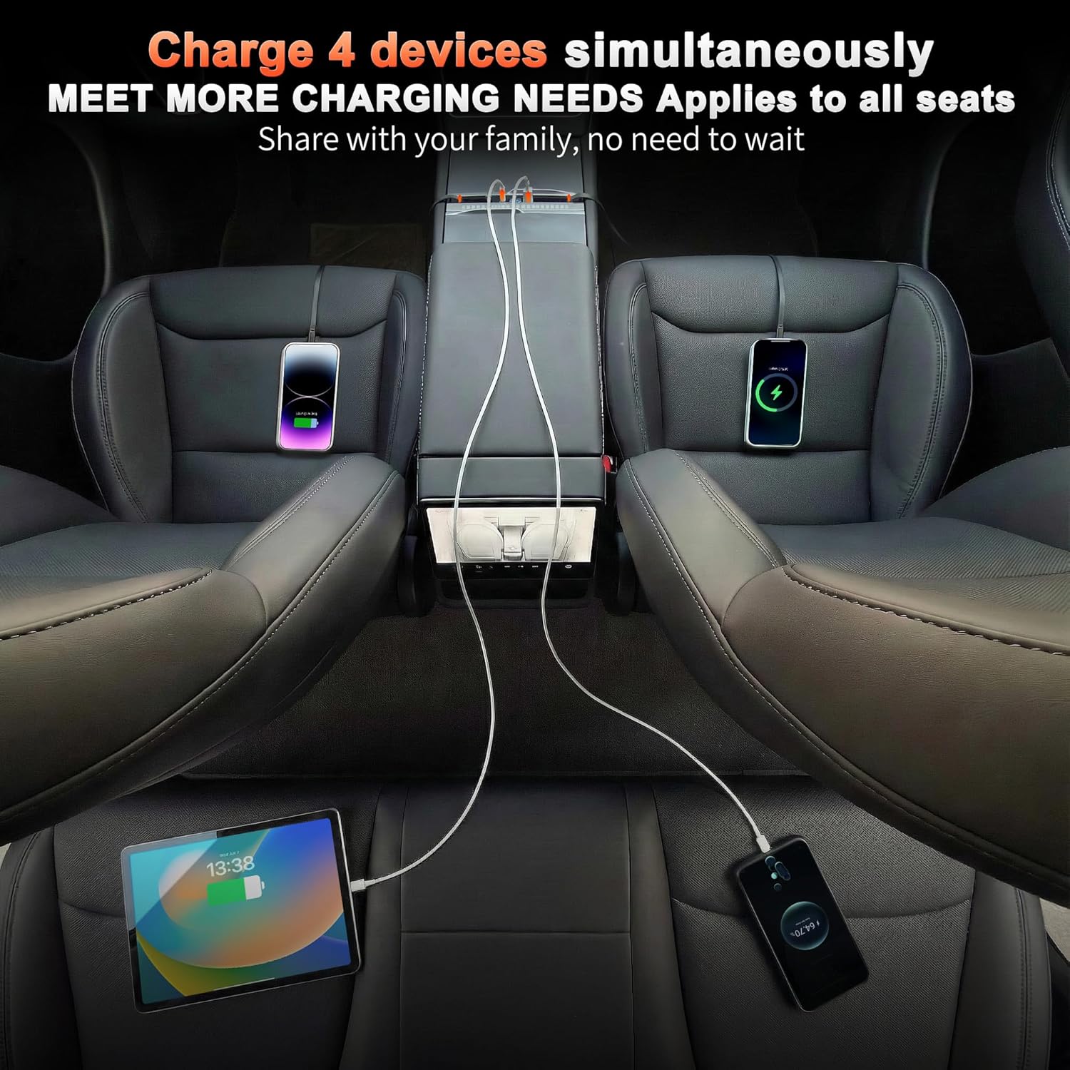 116W USB Charger Hub for Tesla Model 3 Highland (2024–2025) & Model Y Juniper (2025) – Retractable PD Fast Charging with Music Sync RGB Light