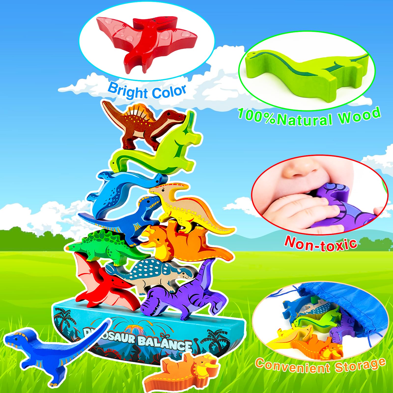 Jeu Montessori 2-6 Ans, Dinosaure Jouet Garçon Fille, Jouet en Bois, Smart Games, Jeu Éducatif, Cadeau Enfant