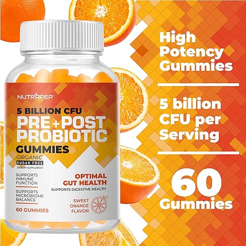Miniatura 5 de NutraPep Gomitas probióticas y posbióticas orgánicas prebióticas para mujeres, hombres y niños - Alta potencia 5 mil millones de UFC - Sin azúcar y