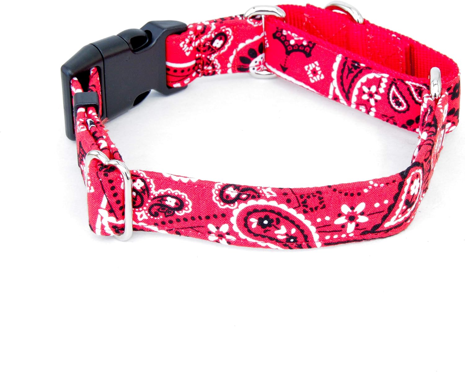 Caninus Collars Red Bandana Paisley - 5/8" - 2" Width Dog Collar - Buckle & Martingale (Martingale w/Buckle, L - 1" Width)