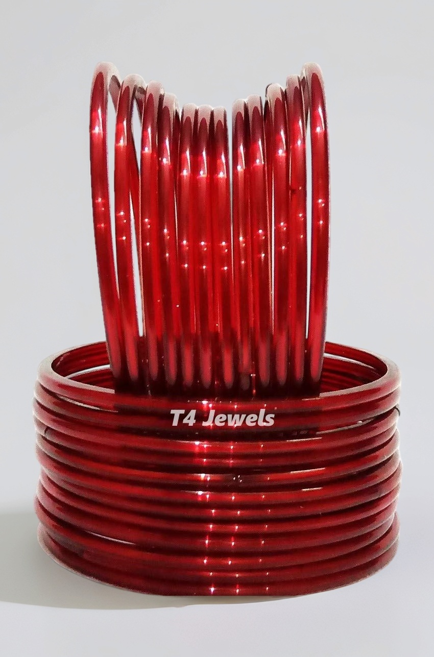 Maroon Colour Plain Glass Bangles/Chudiyan for Women & Girls - (Set of 24)