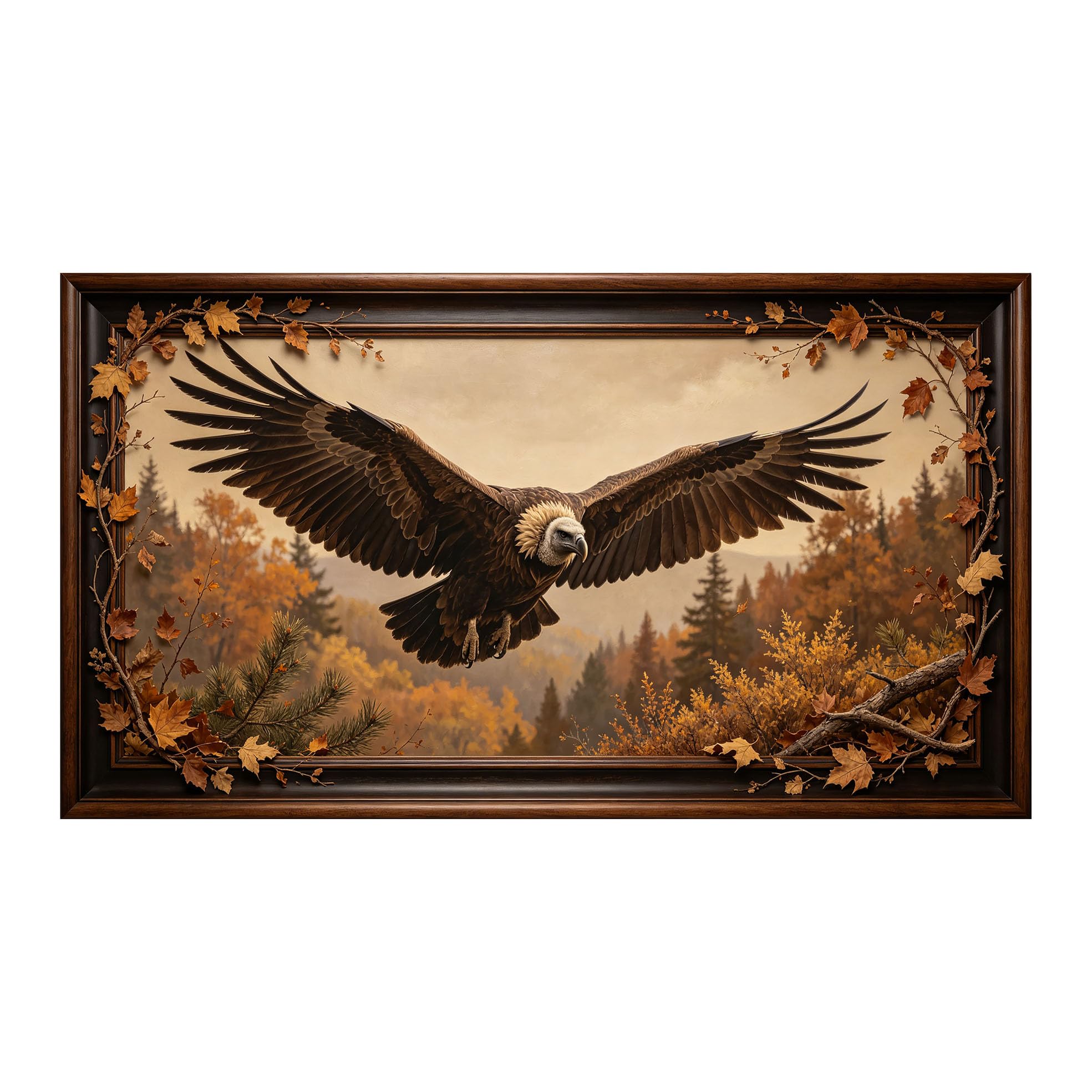 Yzpallescene 3D 3D Framed Wall Art 50cm×90cm Autumn Forest Eagle Landscape Oil Painting Large Size SelfAdhesive Removable Wall Decor Prints Artwork for Living Room Bedroom Office