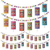 Vista 10 de 2 piezas de decoraciones hawaianas para fiestas de Luau de 10 pies, tiki y flores, pancartas Tiki tropicales para fiestas, decoración tropical Luau
