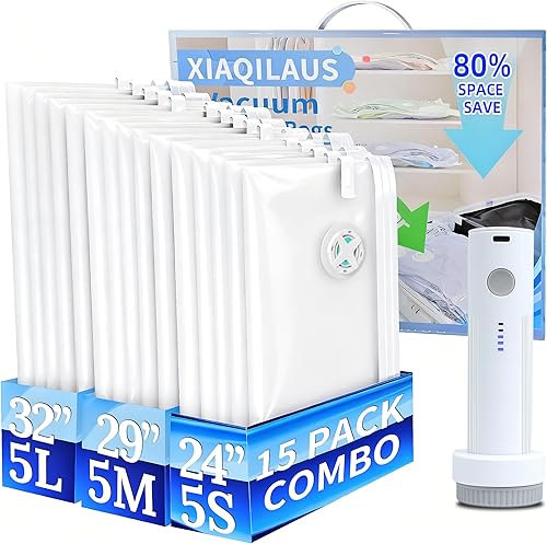 Miniatura 9 de Bolsas de sellado al vacío para viajes de ropa, bolsas de almacenamiento al vacío ahorradoras de espacio con bomba de aire, embalaje de compresión