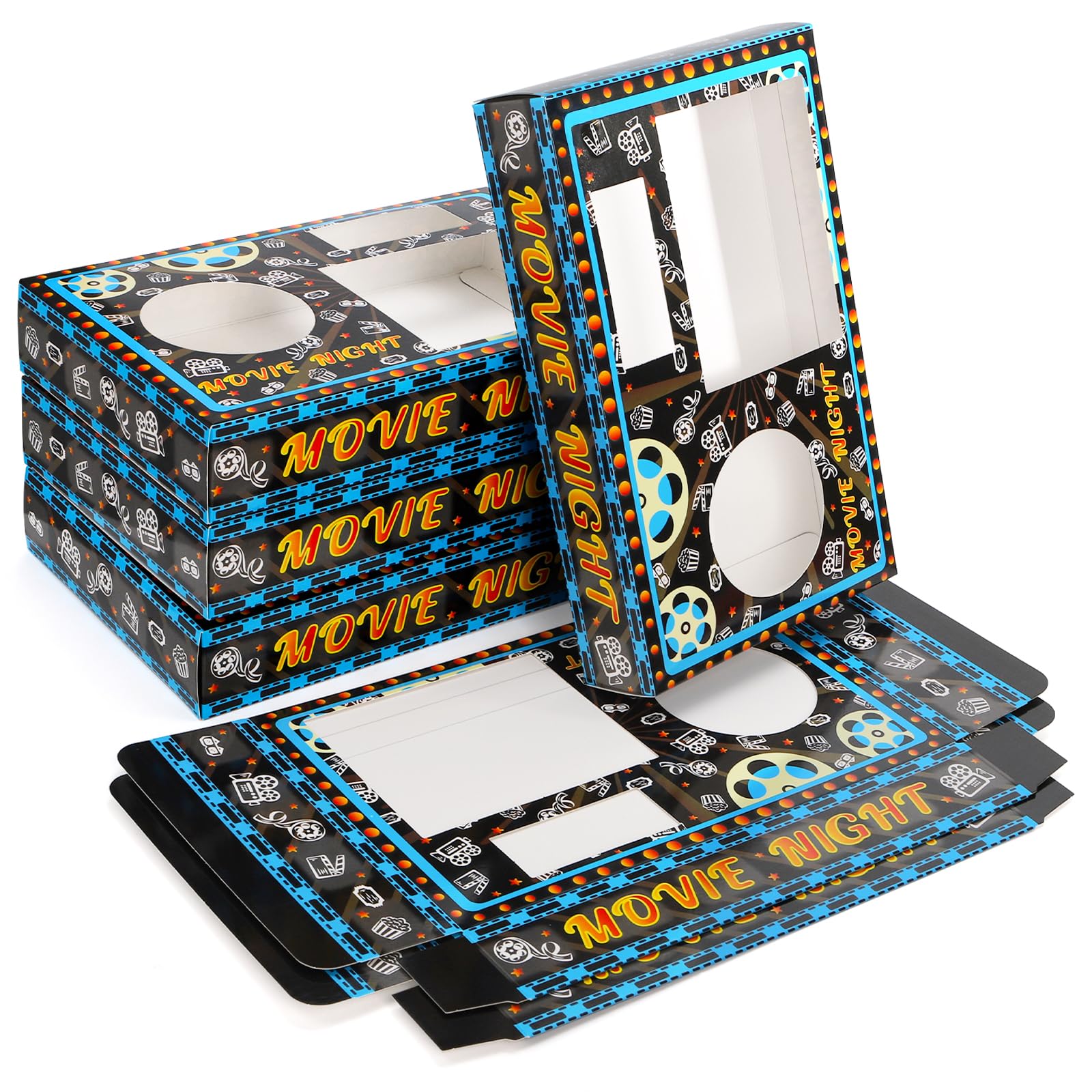 Kingrol Forniture per la notte del cinema, 100 pezzi, 50 vassoi per snack e 50 sacchetti per popcorn, usa e getta, per popcorn, caramelle, bevande, forniture per feste Home Theater e facile pulizia