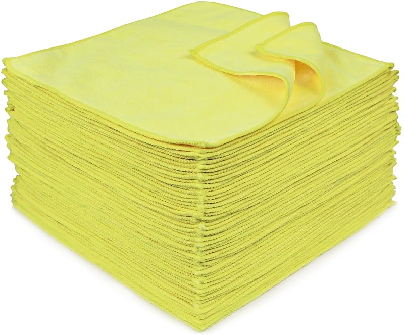 Panos de Microfibra Eurow 300 GSM Amarelos para Limpeza Automotiva e Doméstica, 30,5 x 30,5 cm, Laváveis e Reutilizáveis, Pacote com 50