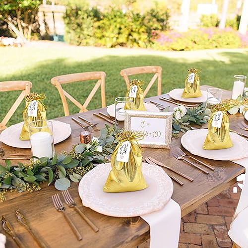 Miniatura 5 de DOYIDE 50 bolsas de regalo con cordón dorado, bolsas de joyería de 8 x 12 pulgadas, bolsas con cordón, bolsas brillantes para recuerdos de fiesta de