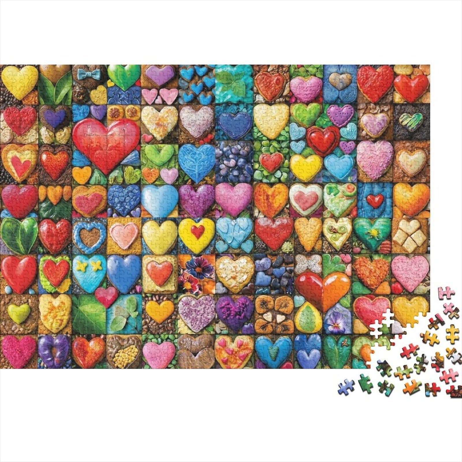 Colorful Heart Pattern 1000 Piece Jigsaw Puzzle Paper for Adults Relaxation Focus Home Decor 38x26cm/1000pcs — image 1