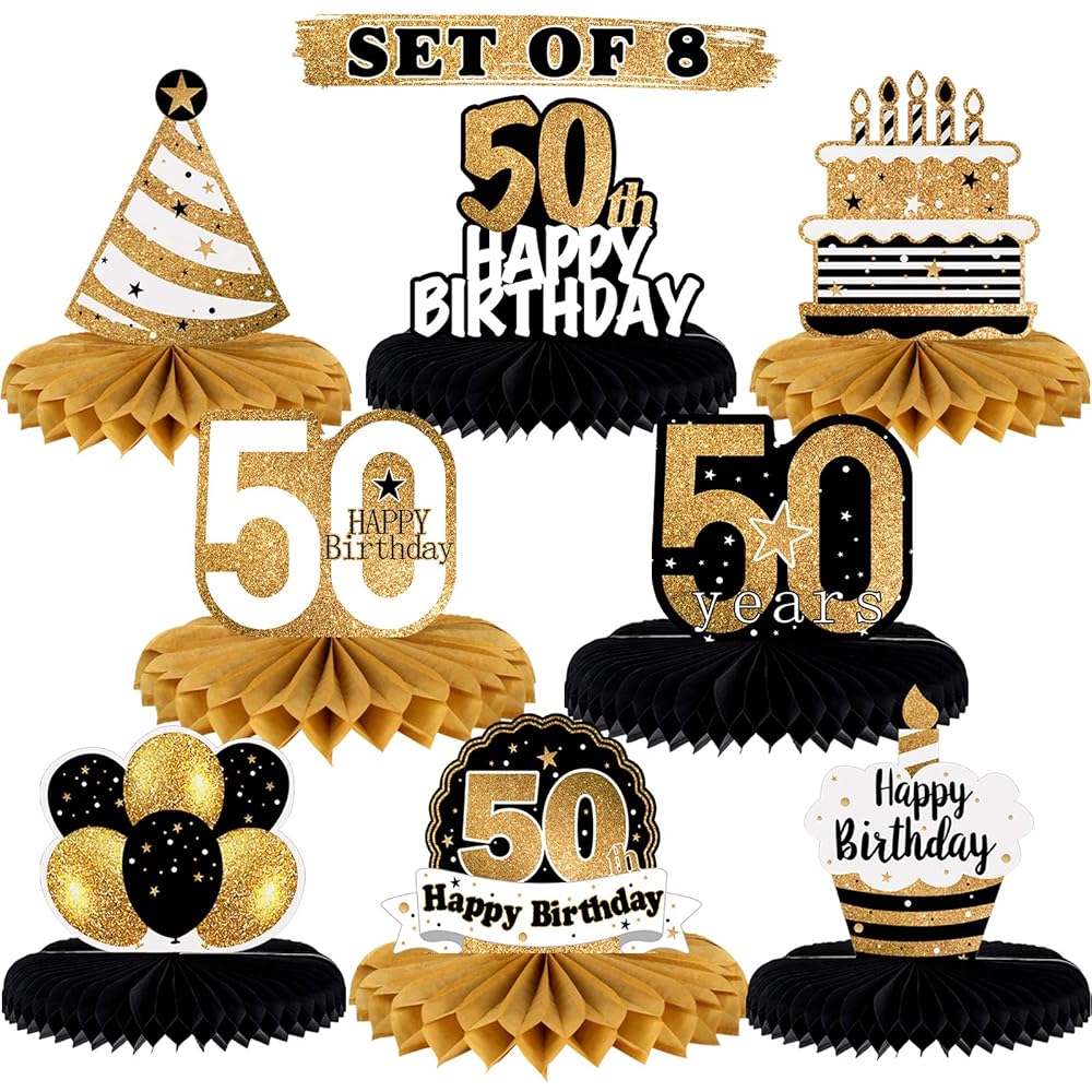 LINGTEER Happy 50th Birthday Table Honeycomb Centerpieces Perfect for Cheers to 50th Birthday Fifty Years Old Party Table Decorations Gift Sign.