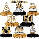 LINGTEER Happy 50th Birthday Table Honeycomb Centerpieces Perfect for Cheers to 50th Birthday Fifty Years Old Party Table Decorations Gift Sign.