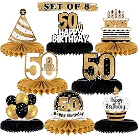 LINGTEER Happy 50th Birthday Table Honeycomb Centerpieces Perfect for Cheers to 50th Birthday Fifty Years Old Party Table Decorations Gift Sign.