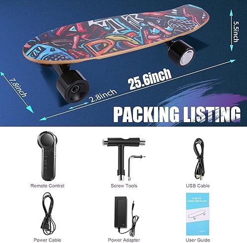 Miniatura 7 de Caroma Patinetas eléctricas, monopatín eléctrico de 350 W con control remoto, velocidad máxima de 12.4 Mph y rango de 8 millas, Longboard eléctrico