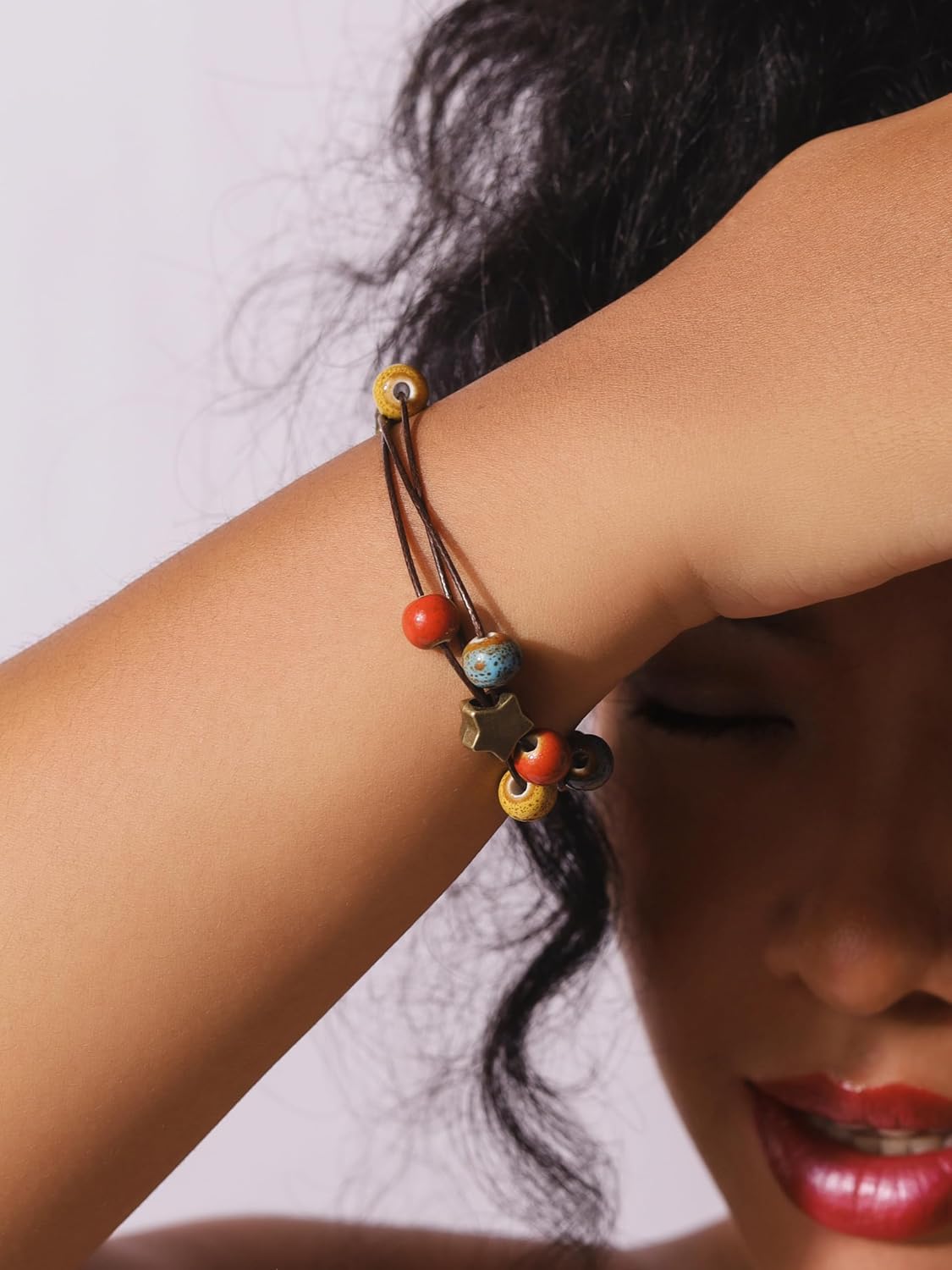 MINACHI Retro Ceramic Handmade Women's Gift Bracelet Braided Adjustable Rope Bracelets Bohemian Created Turquoise Tone Bracelets For Women Ladies