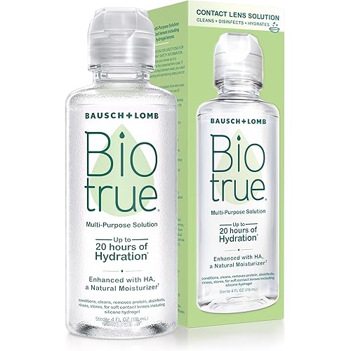 Biotrue Contact Solution, Multi-Purpose Lens Solution for Soft Lenses, Cleans, Disinfects, Removes Protein Build-Up, Dirt & Debris, Hydrates, Stores & Conditions Contacts, 4 Fl Oz (Pack of 1)