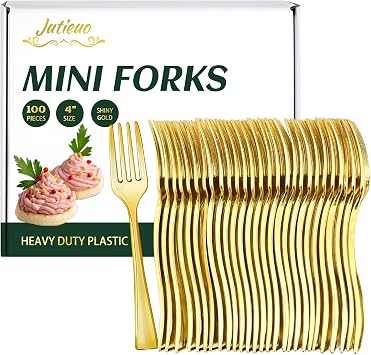 100CT Mini Gold Forks for Desserts, 4-Inch