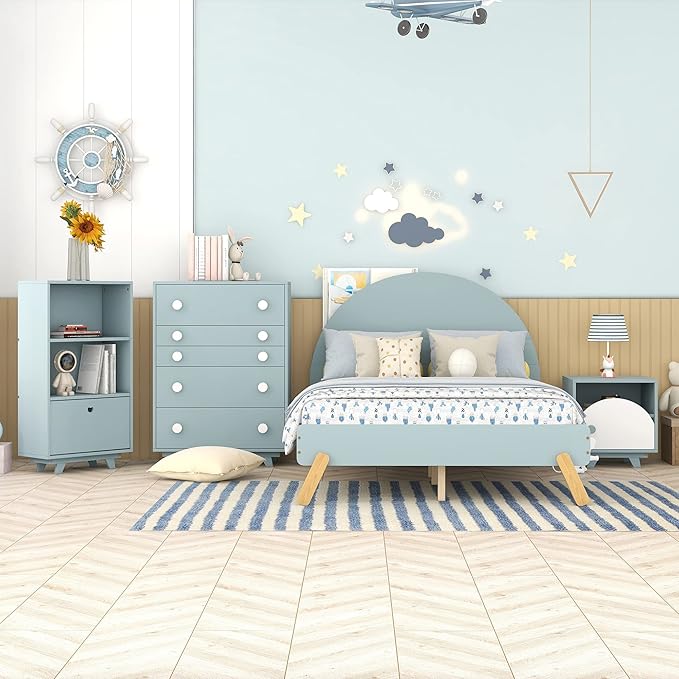 CITYLIGHT 4 Pieces Full Bedroom Sets, Wooden Kids Bedroom