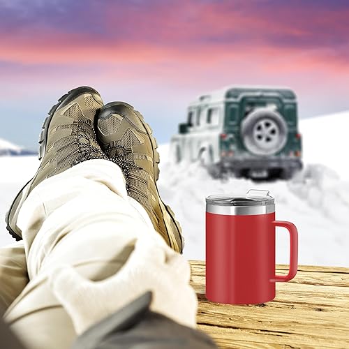 Miniatura 26 de Oggi ThermoMug - Taza aislada de acero inoxidable, doble pared aislada al vacío con asa y tapa, taza de café, taza de campamento, termo de viaje, 14