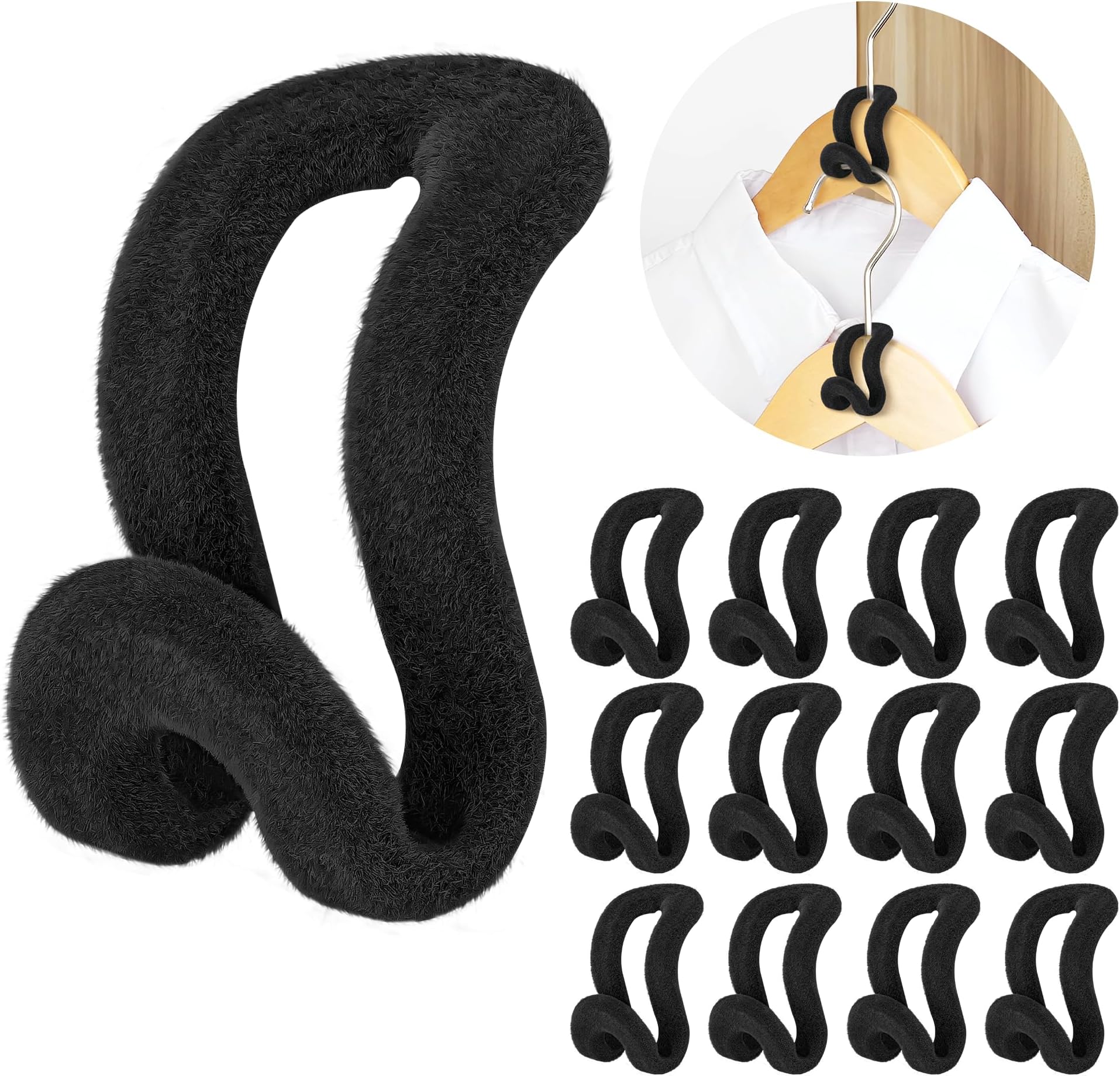 Clothes Hanger Connector Hooks, 60 Pcs Heavy Duty Velvet Clothes Hangers with Cascading Hook, Space Saver Mini Cascading Hangers for Clothes, Closet(Black)