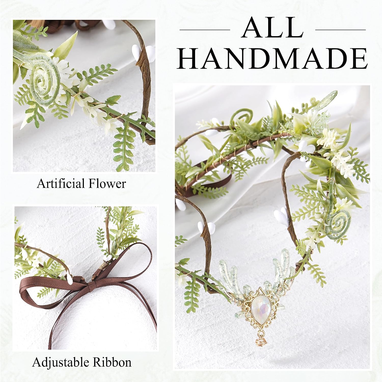 MOSTORY Woodland Flower Fairy Crown - Floral Elf Circlet for Fairy Accessories Women Fairycore Renaissance Cosplay Fantasy