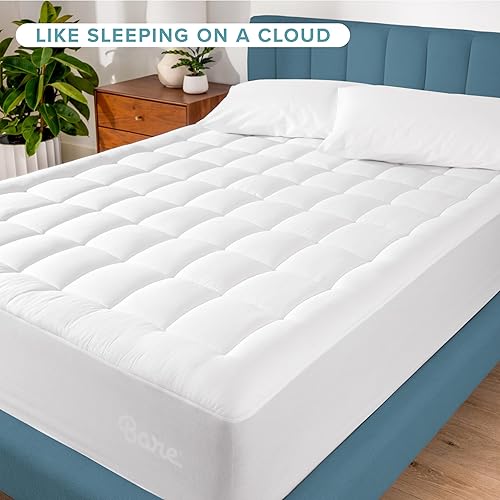 Miniatura 3 de Bare Home Cubrecolchón Queen de algodón, cubrecolchón de felpa para colchón, funda de colchón ajustable, flujo de aire transpirable de enfriamiento,