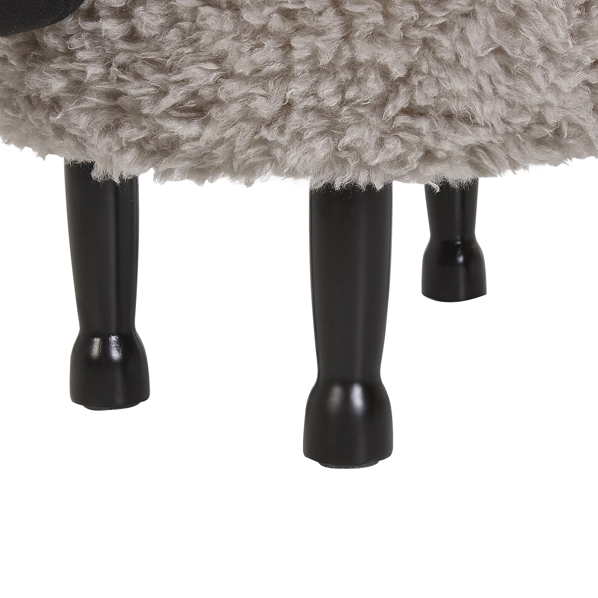 Beliani Pouf Tabouret pour Enfant en Forme de Mouton en Tissu Gris et Pieds Bois avec Coffre de Rangement