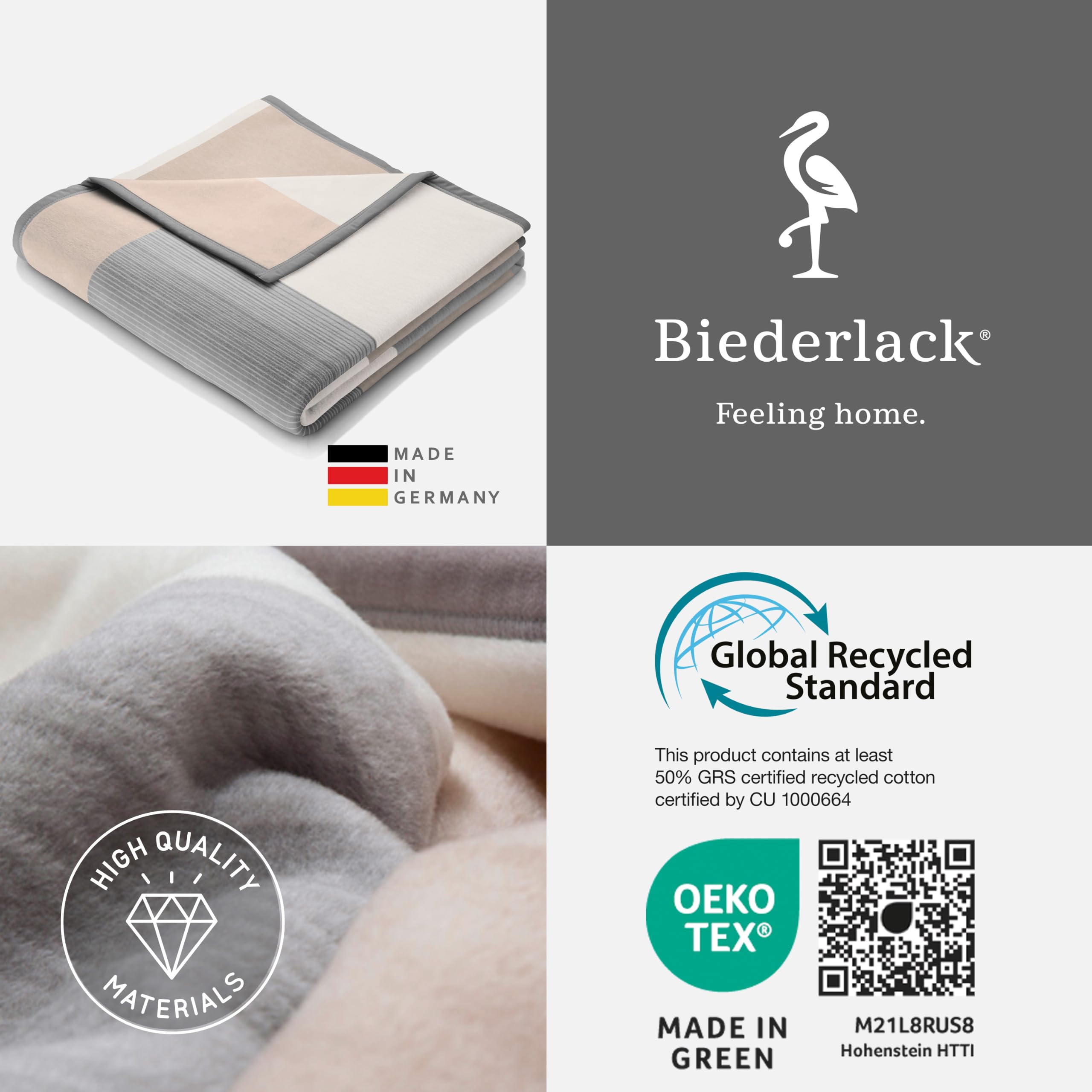 biederlack® Flauschige Kuscheldecke Squares Grey, Sofadecke in 150x200 cm