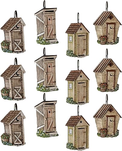 Miniatura 4 de Park Designs Cortina de ducha Outhouse, juego de ganchos