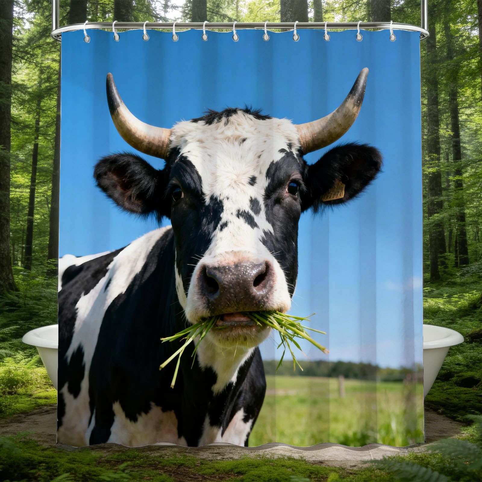 Rideau de douche 200x200 vache noire et blanche en tissu imperméable