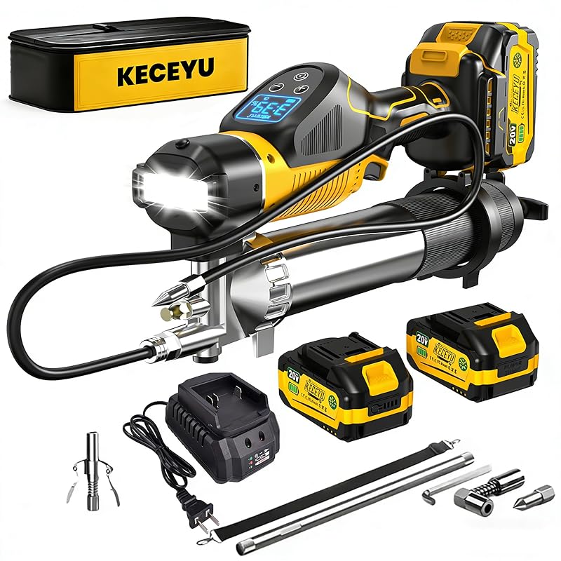 Engraxadeira sem fio KECEYU 15.000 PSI com motor brushless, controle LCD de 5 velocidades, 2 baterias de 4.000 mAh e reservatório de 800 mL