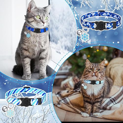 Miniatura 4 de Sanwuta 8 piezas de collar de invierno para gato con campanas y colgantes de copo de nieve, pingüino de muñeco de nieve, copo de nieve, gato, lindo