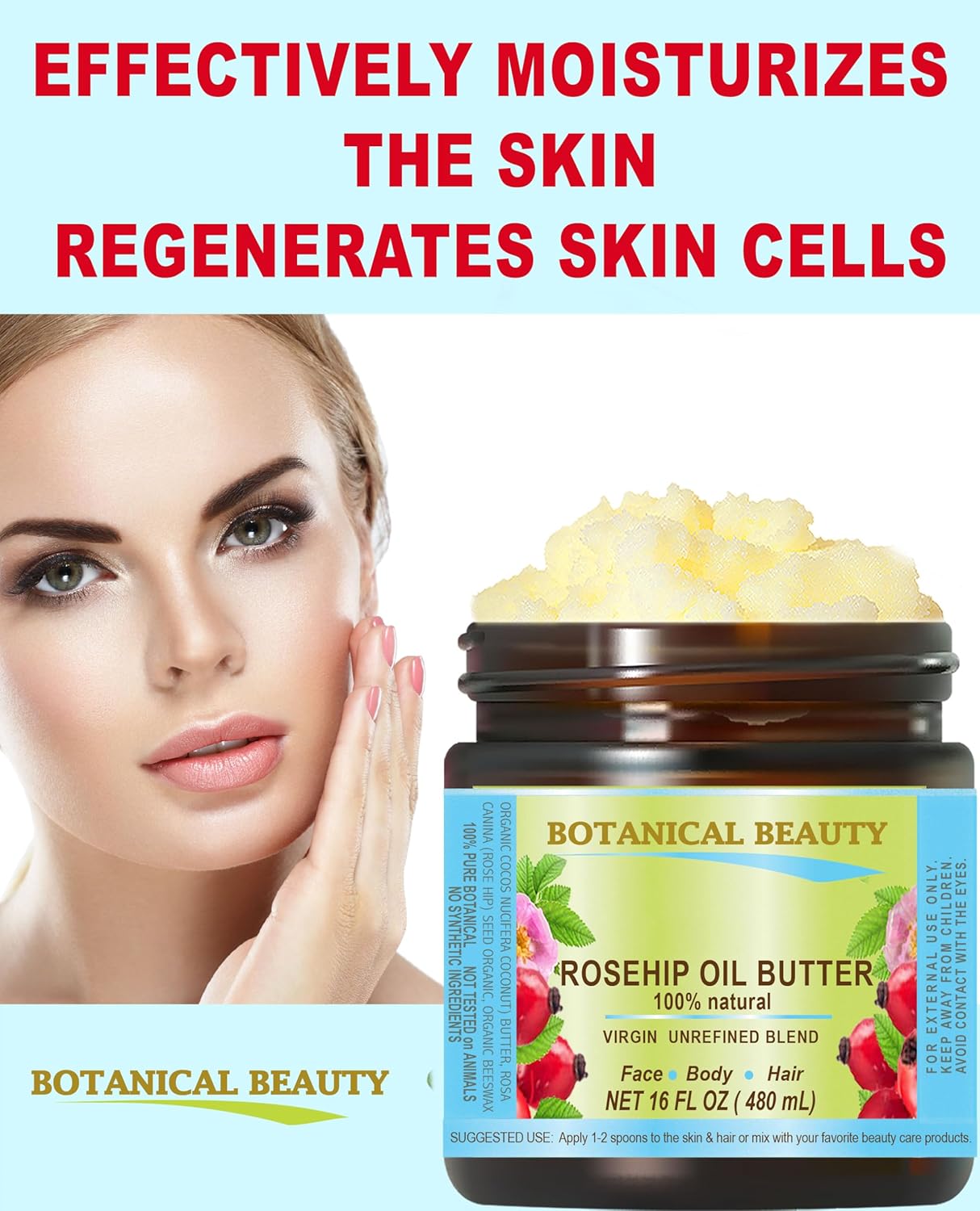 Botanical Beauty ROSEHIP OIL BUTTER ROSE HIP 100% Natural Pure Virgin Unrefined RAW Cold Pressed for FACE, SKIN, BODY, DAMAGED HAIR, NAILS. Rich in vitamin E 4 Fl Oz 120 ml - Image 4