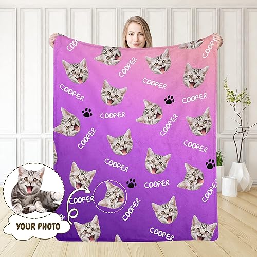 Miniatura 2 de D-Story Manta de fotos personalizada para mascotas, mantas personalizadas de cara de gato con nombres, manta de fotos personalizada, manta de