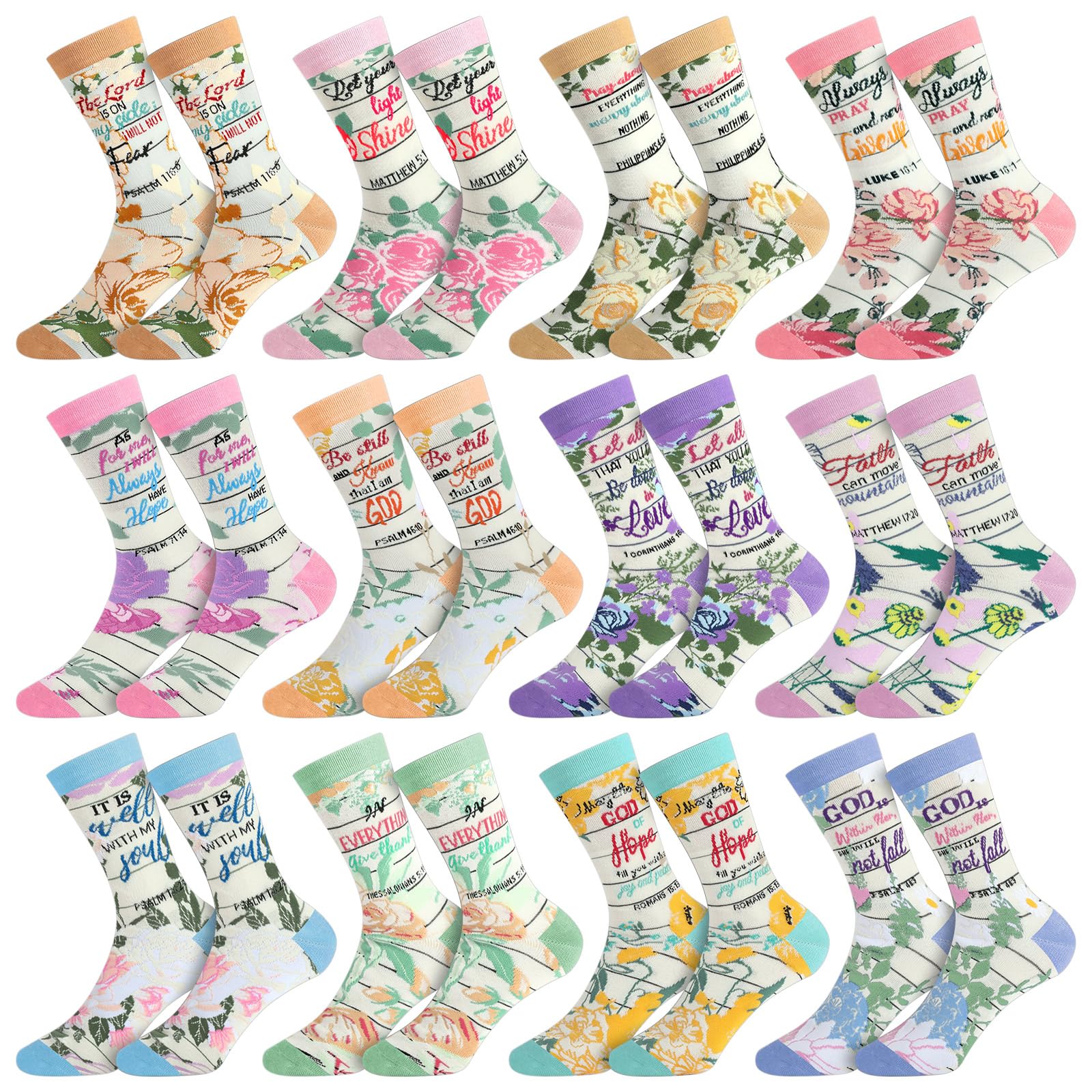 12/24 Pairs Christian Socks Gifts for Women