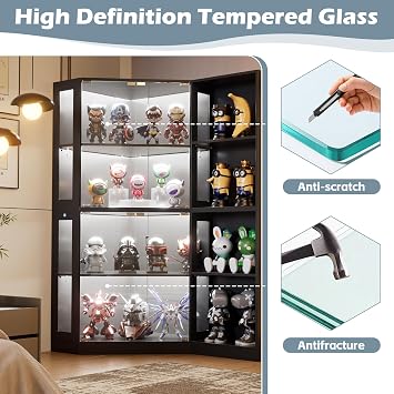 65 Corner Display Cabinets with Glass Door, Curio Storage Cabinet