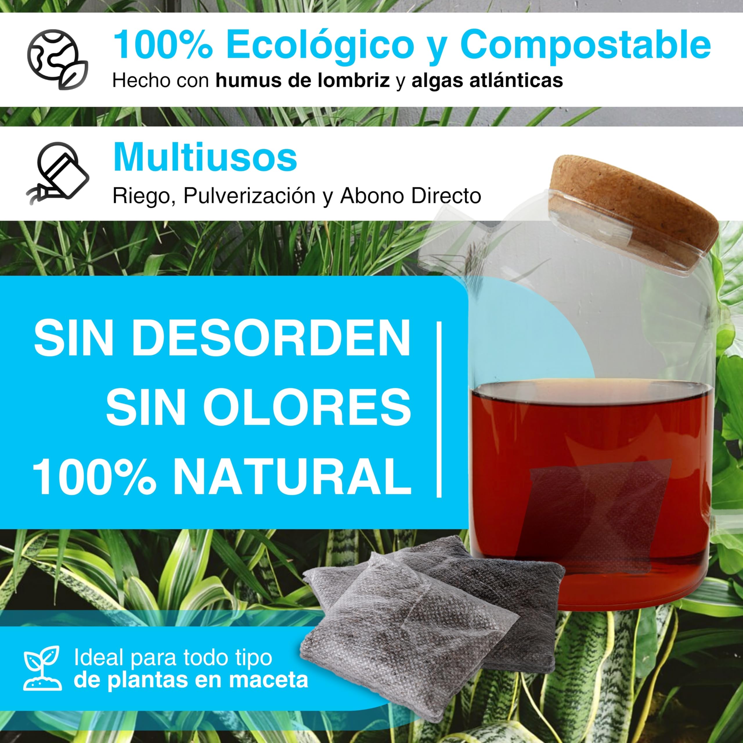 ECOCELTA | Humus Tea Bags Pack X 6 Cajas (72 Saquitos) | Abono Ecológico para Plantas en Maceta | Infusión Fertilizante Natural y Uso Directo | Riego y Pulverización | Sin Olores 100% Biodegradable