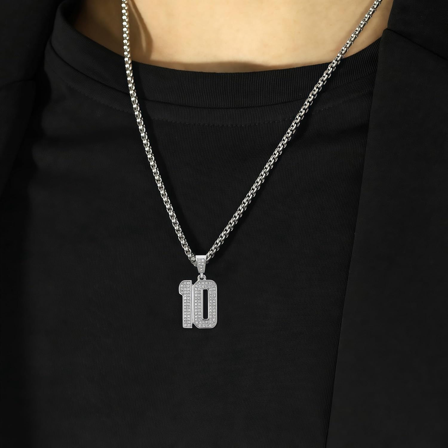 Hip hop Jewelry Hip hop Necklace Stainless Steel Vacuum Gold Plated Set Number 10 Pendant Necklace Hip hop Men's and Women's Chain - Image 3