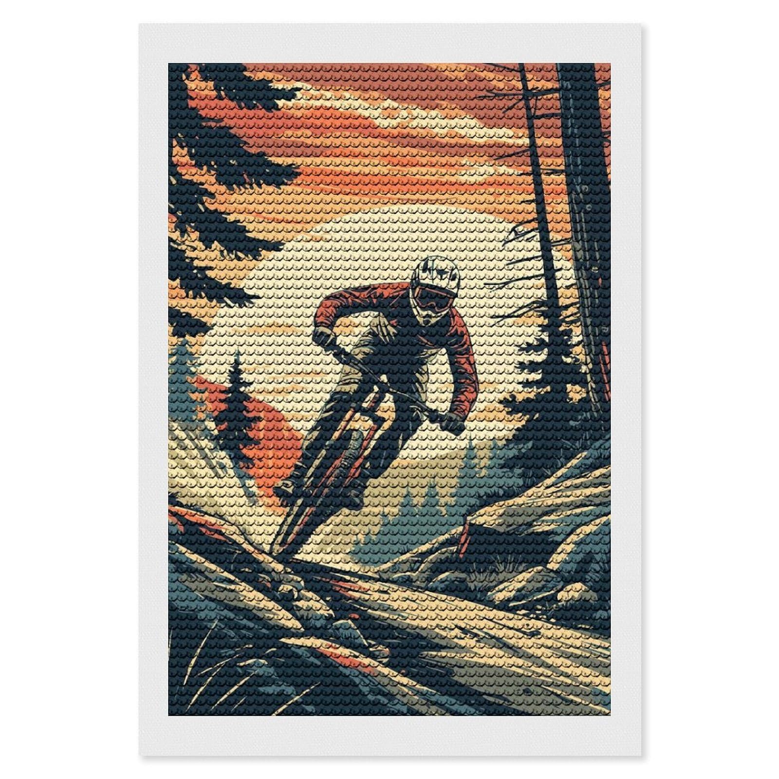 Junmoney Mountain Biker Downhill at Sunset Full Drill Diamond Painting Kit 8"x12", for Teens, Adhesive Canvas, Bedroom Decor, Holiday Gift Idea