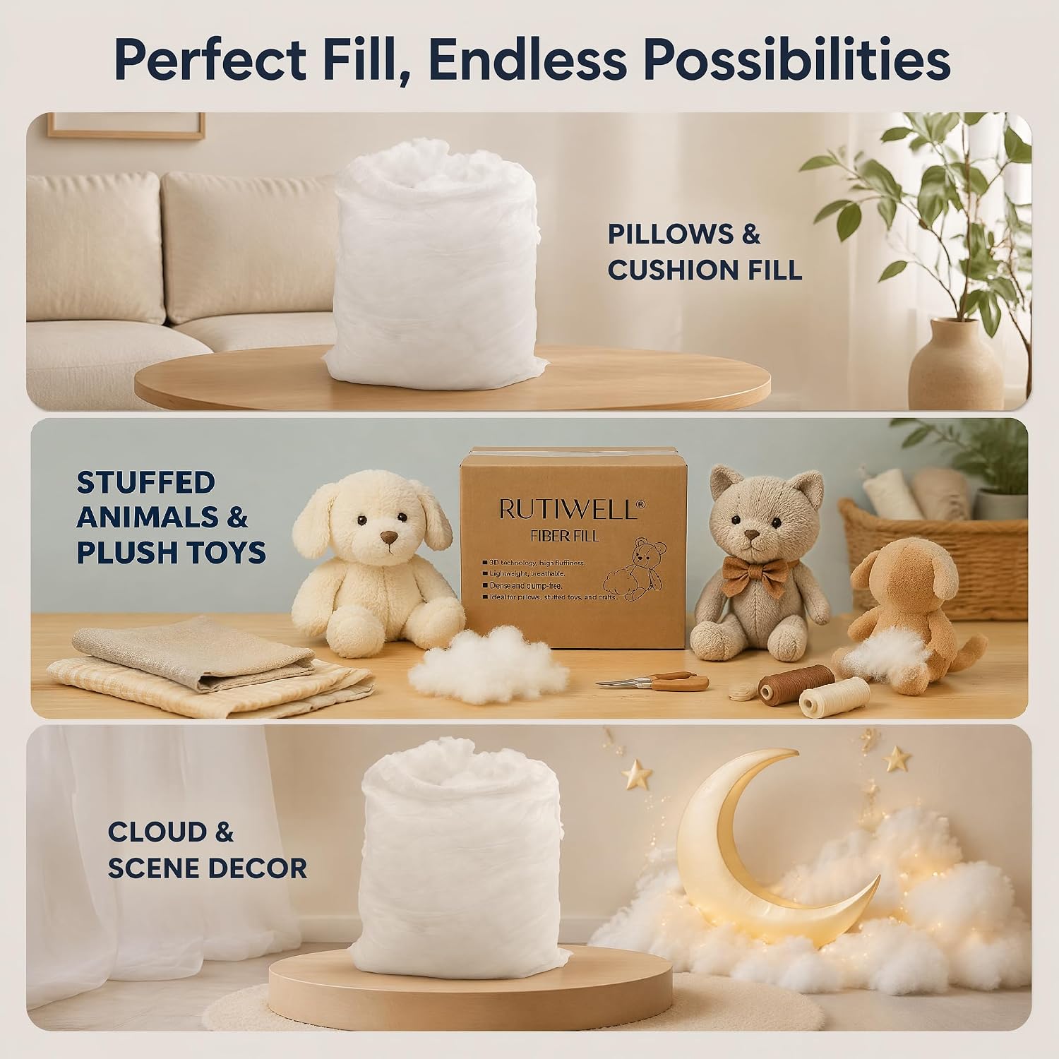 10lb Fiberfill Stuffing for Stuffed Animals, Pillow Stuffing