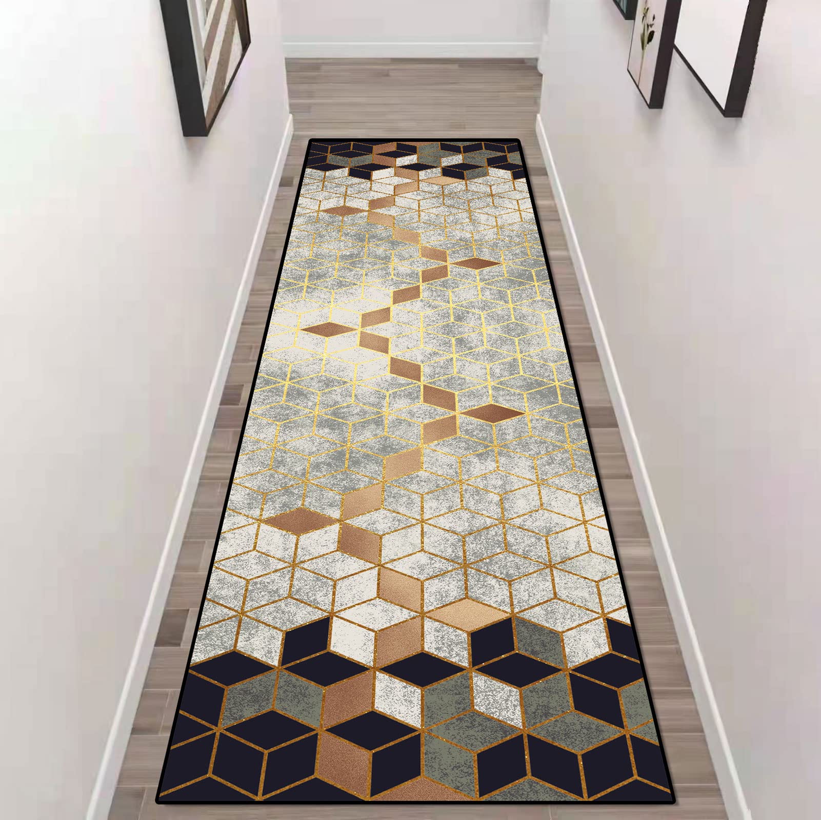 Tapis de couloir géométrique chic 60x450cm au design moderne et finitions premium