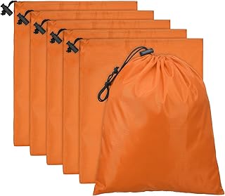 PATIKIL Travel Storage Bags with Toggle 14 x 16 Inch, 6 Pack Waterproof 210D Polyester Drawstring Bag Stuff Sack Cinch Bag for Gym Traveling Hiking Yoga Shoes Organizer, Orange
