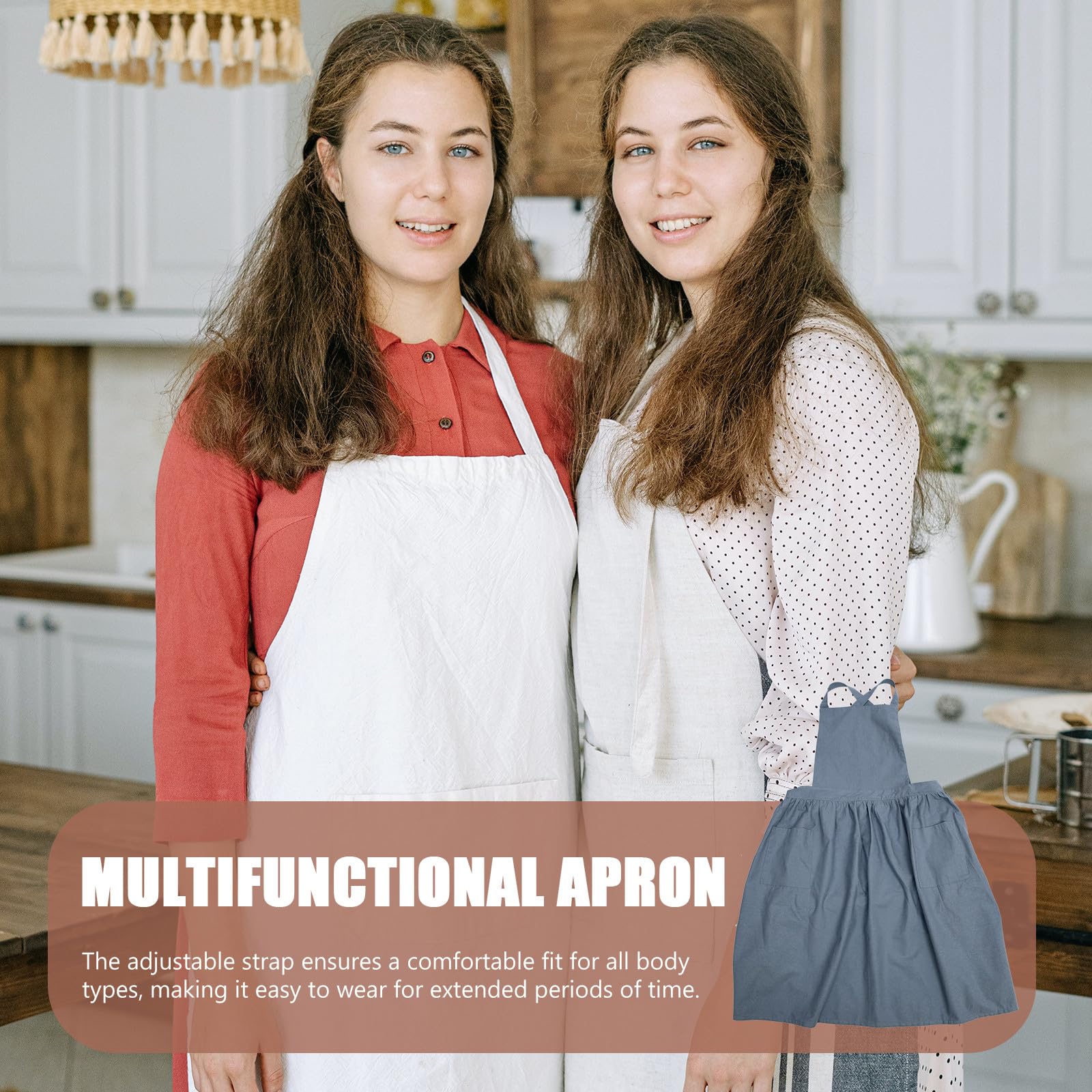 Mipcase Delantal de Algodón y Lino para Mujer Bolsillo Práctico Correa Ajustable para Cuello Tamaño Único Adecuado para Cocina Jardinería y Trabajo Doméstico