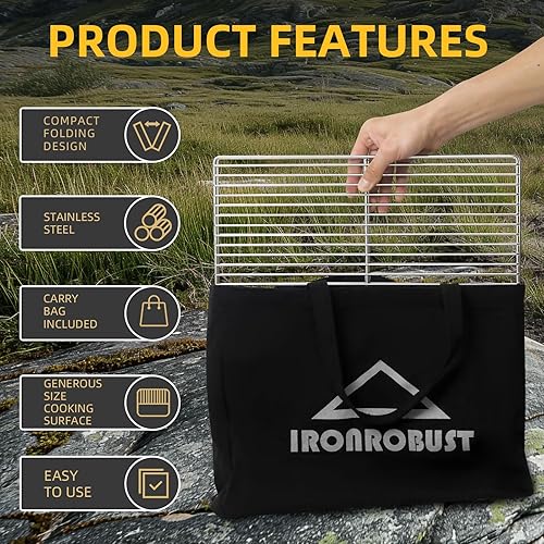 Miniatura 3 de Parrilla de camping de acero inoxidable  Altura ajustable, 360 giratorio y plegable Equipo de cocina de fuego de campamento, resistente y portátil