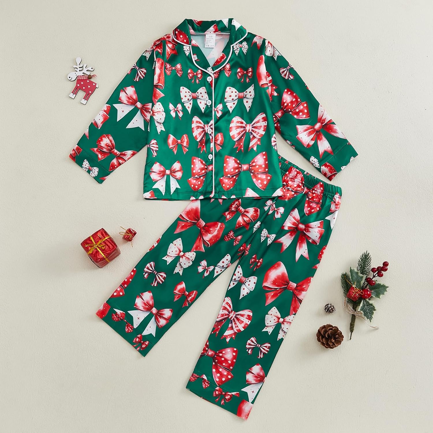 Kids Baby Girl Boy Christmas Satin Pajamas Set Button Down Sleep Shirt Top+Long Pants Xmas PJs Nightgown Sleepwear - Image 3