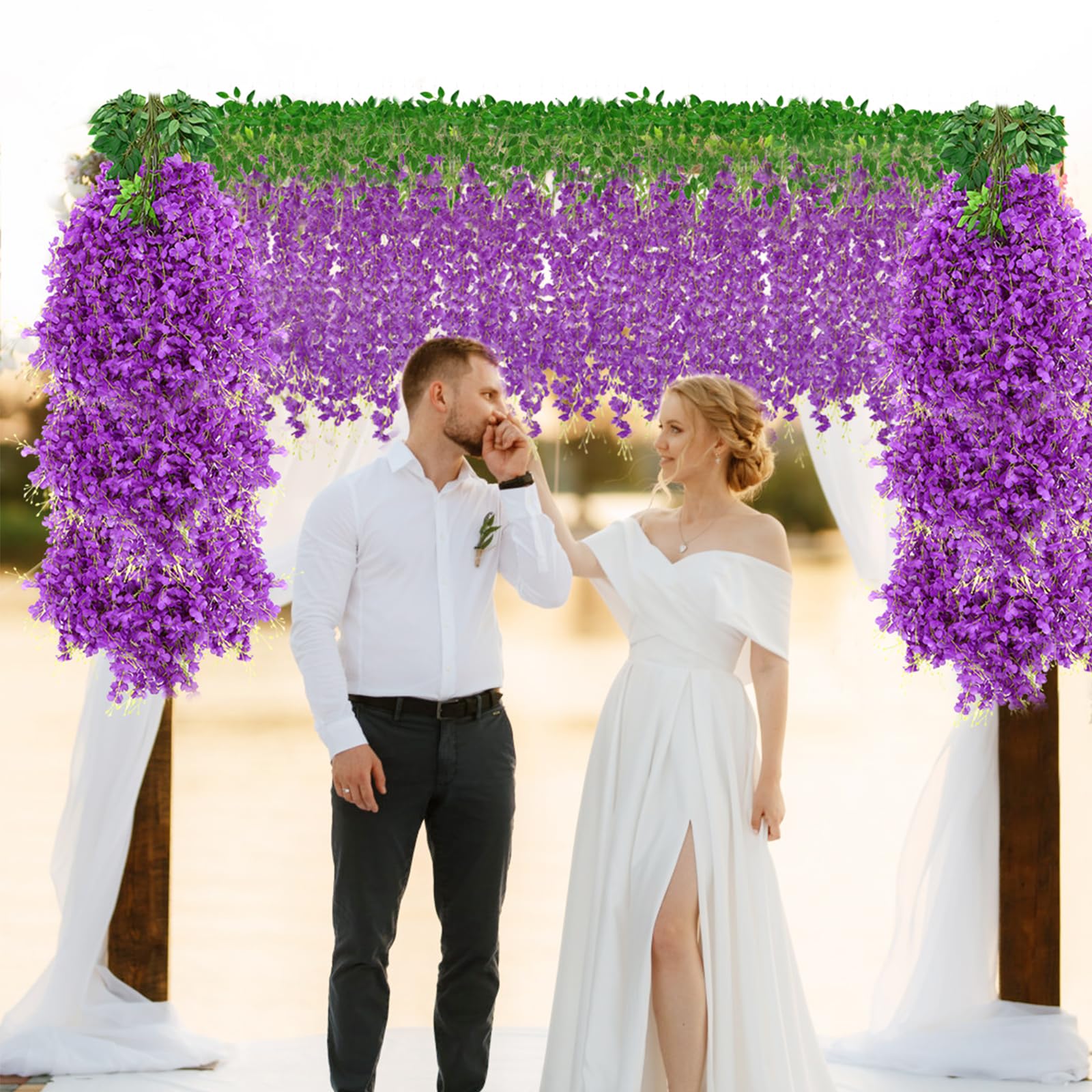Paquete de 12 guirnaldas de glicinas artificiales de 3.5 pies para colgar, guirnalda de flores falsas de ratta, guirnalda colgante de seda para boda, fiesta, hogar, pared, jardín, decoración verde