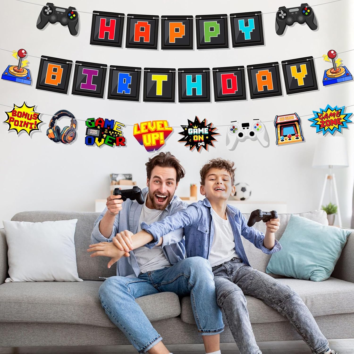 Pre-Strung Video Game Birthday Decorations Game On Birthday Banner image 2