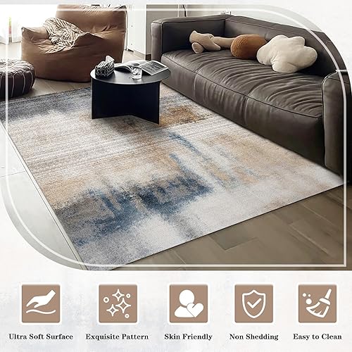 Miniatura 4 de OMERAI Alfombra lavable de 5 x 7 pies, abstracta, lavable a máquina, ultrafina, antideslizante, resistente a las manchas, moderna alfombra para
