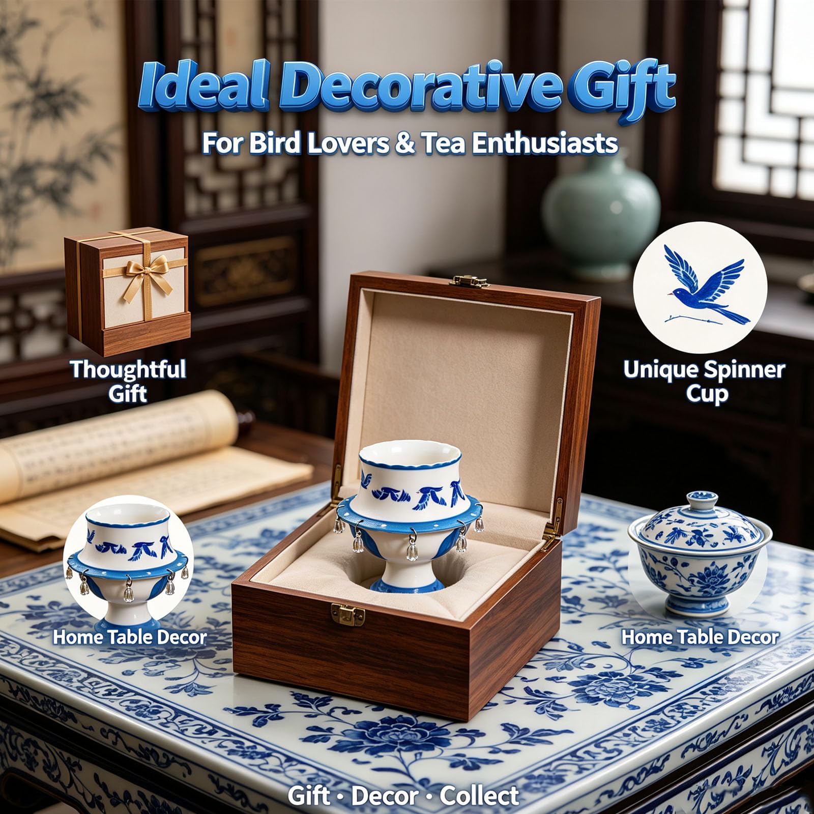 Taza de té de cerámica giratoria de pájaro volador, 3 estilos (#B)