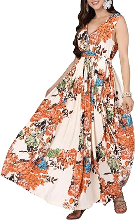 KOH KOH Womens Long Wedding Guest Spring Summer Sleeveless Vneck Maxi Dress