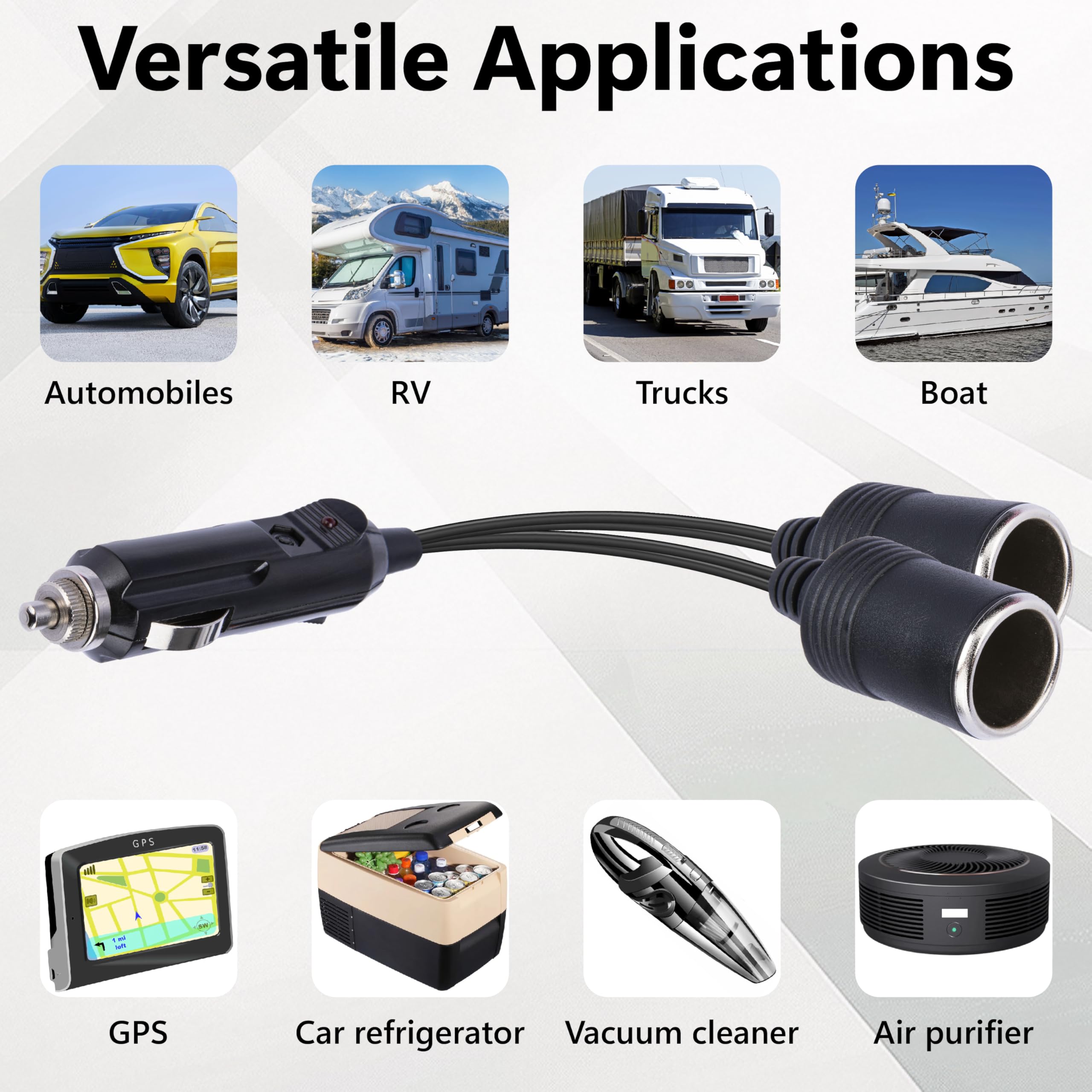 Adaptateur double allume-cigare 12 V, 1 à 2 prises allume-cigare, 2 prises, cordon d'extension double allume-cigare 18 AWG avec fusible 10 A, répartiteur de chargeur de voiture